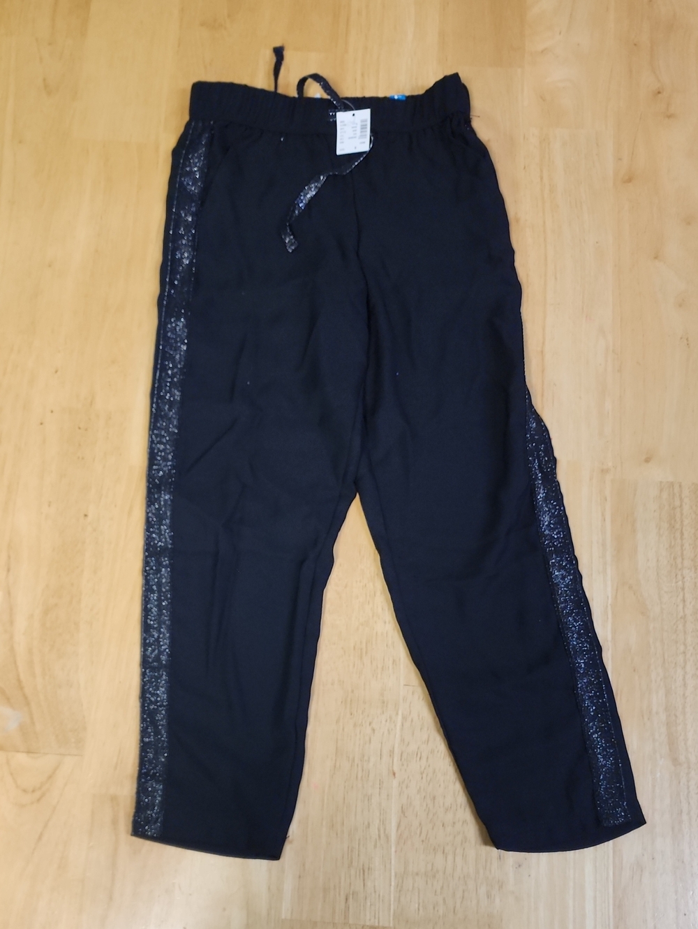 NWT Justice Girls Black Tuxedo Dress Pants Sequin Side Stripe Size 8